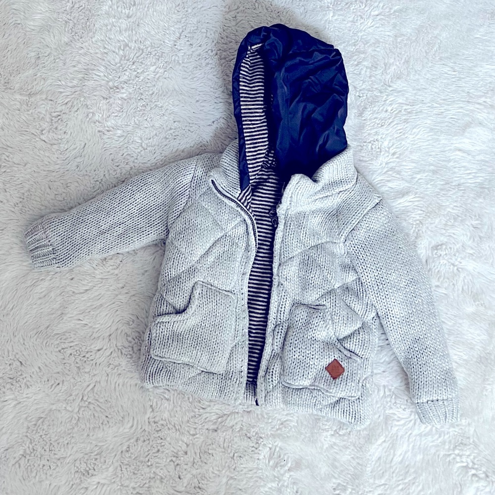 Knitted Boy Toddler Jacket with hood.